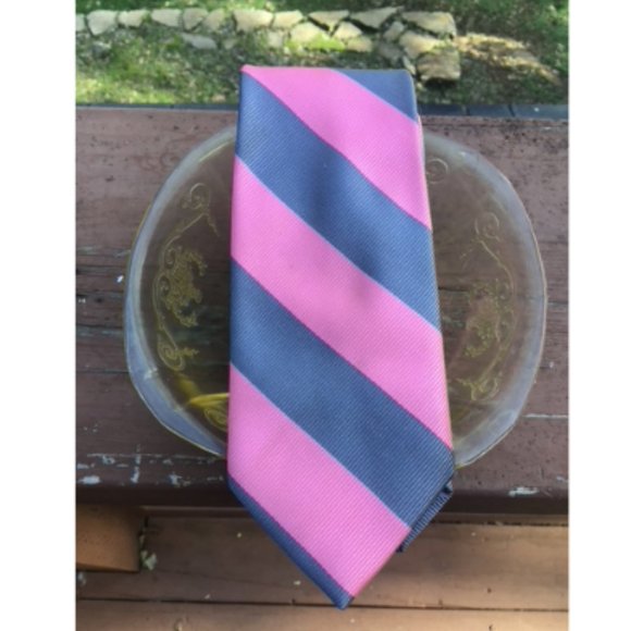 BUNDLE ONLY  Preppy Vibrant Pink Necktie Classic Gray Stripes Designer - Picture 1 of 5